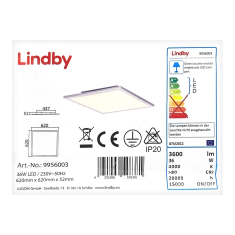 Lindby - Стельовий LED світильник LIVEL LED/36W/230V