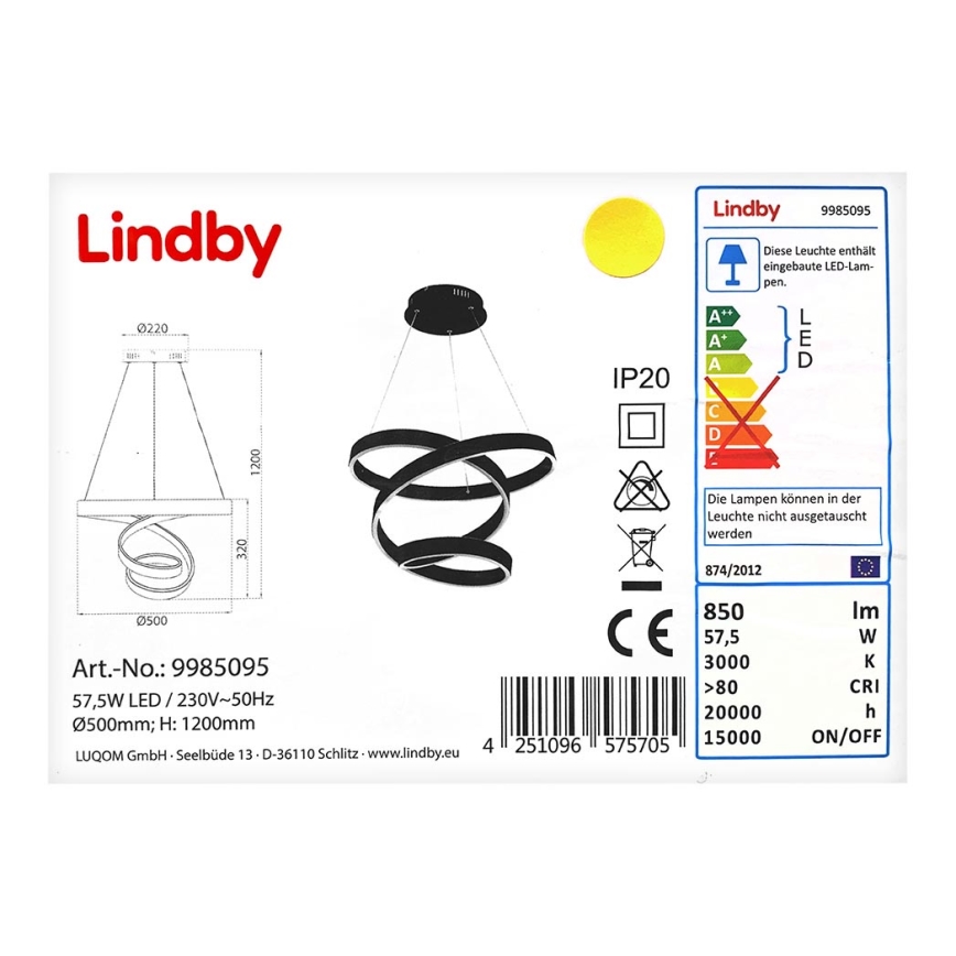 Lindby - Светодиодная подвесная люстра OLADA LED57,5W/230V