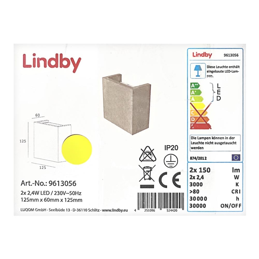 Lindby - Светодиодный настенный светильник YVA 2xLED/2,4W/230V