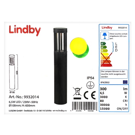 Lindby - Светодиодная уличная лампа JORDIS LED/6,5W/230V