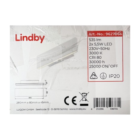 Lindby - Светодиодный настенный светильник IGNAZIA 2xLED/5,5W/230V