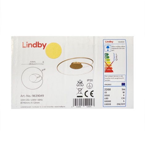 Lindby - Светодиодный потолочный светильник JOLINE LED/33W/230V