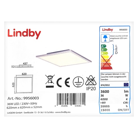 Lindby - Светодиодный потолочный светильник LIVEL LED/36W/230V