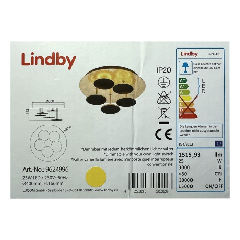 Lindby - Светодиодный потолочный светильник с регулированием яркости CASNI 5xLED/5W/230V