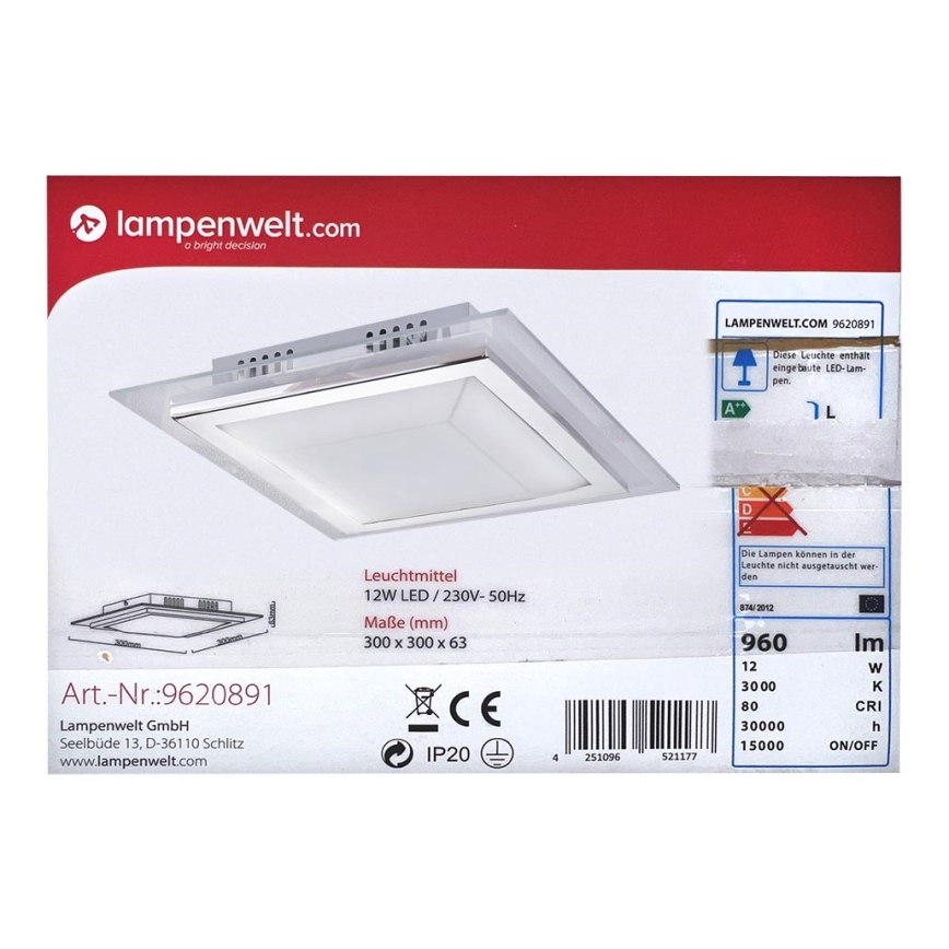 Lindby - Світлодіодний стельовий світильник ALESSIO LED/12W/230V
