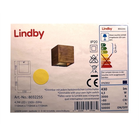 Lindby - Світлодіодний настінний світильник BENICIO LED/4,3W/230V