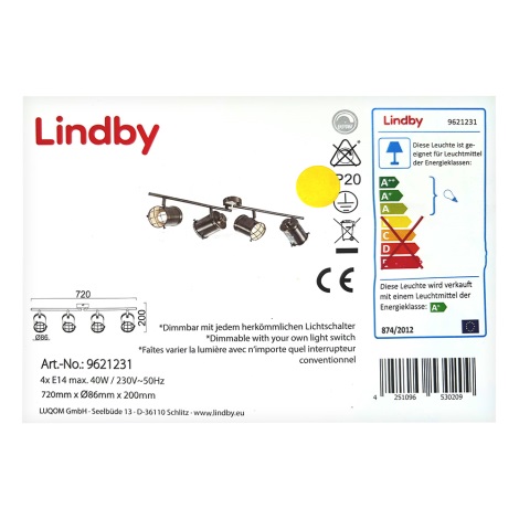 Lindby - Точечный светильник с регулированием яркости EBBI 4xE14/5W/230V