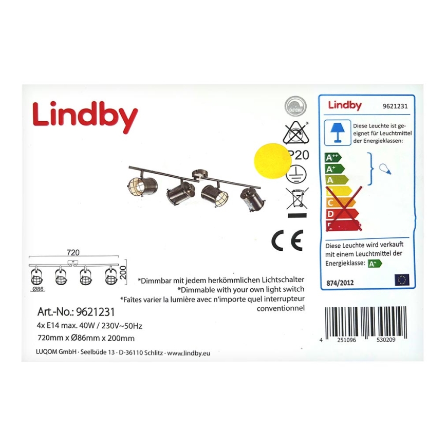 Lindby - Точковий світильник з регулюванням яскравості EBBI 4xE14/5W/230V