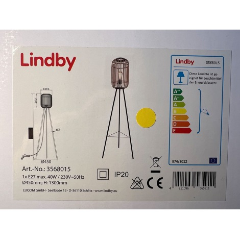 Lindby - Торшер MARLY 1xE27/40W/230V