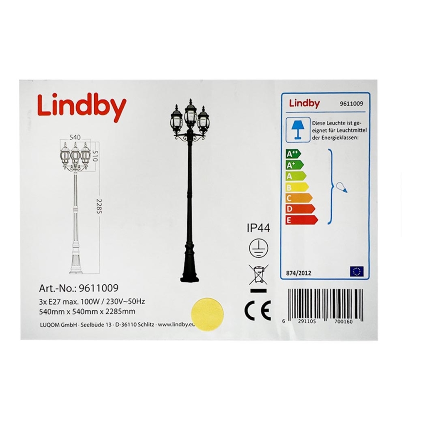 Lindby - Уличная лампа 3xE27/100W/230V IP44