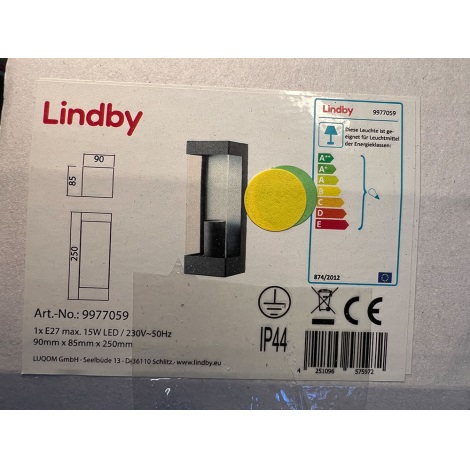 Lindby - Уличный настенный светильник TILIAN 1xE27/15W/230V IP44