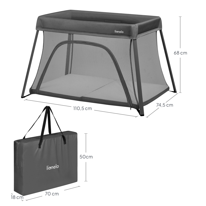Lionelo - 3-in-1 Travel Crib ALICE Grey