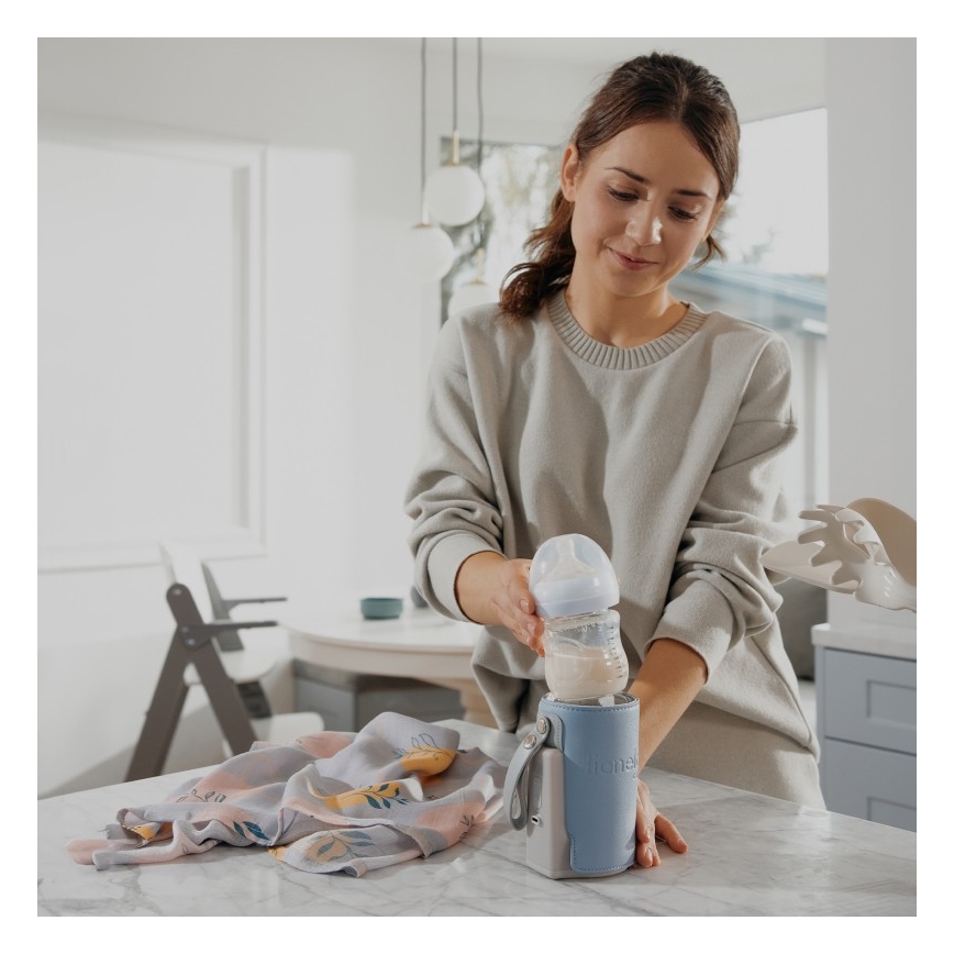 Lionelo - Акумуляторний підігрівач для пляшечок THERMUP GO PLUS 10W/5V синій/сірий