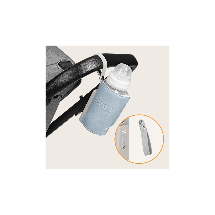 Lionelo - Акумуляторний підігрівач для пляшечок THERMUP GO PLUS 10W/5V синій/сірий