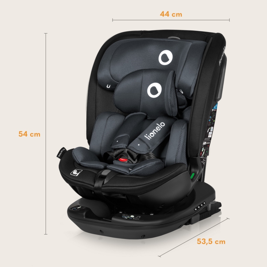 Lionelo BASTIAAN i-Size — автокрісло з поворотною базою, 40-150 см, колір сірий камінь