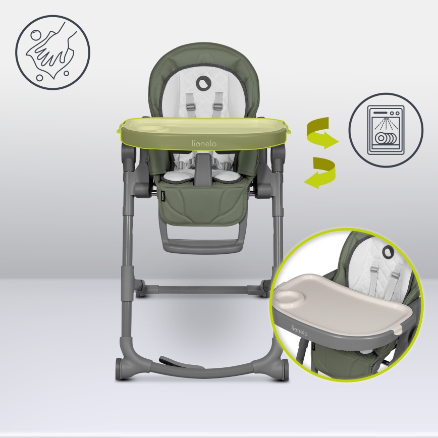 Lionelo - Детский стульчик для кормления CORA PLUS оливковый