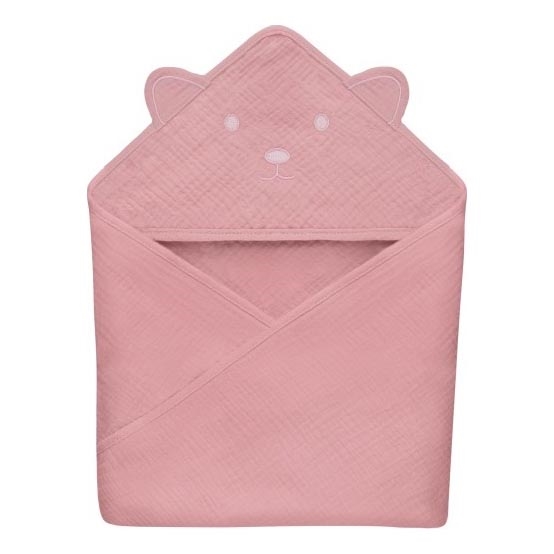 Lionelo - Детское полотенце с капюшоном MUSLIN HOODED TOWEL Розовое для малыша
