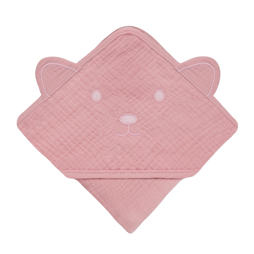 Lionelo - Детское полотенце с капюшоном MUSLIN HOODED TOWEL Розовое для малыша