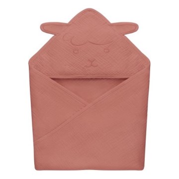 Lionelo - Детское полотенце с капюшоном MUSLIN HOODED TOWEL Красный коралл