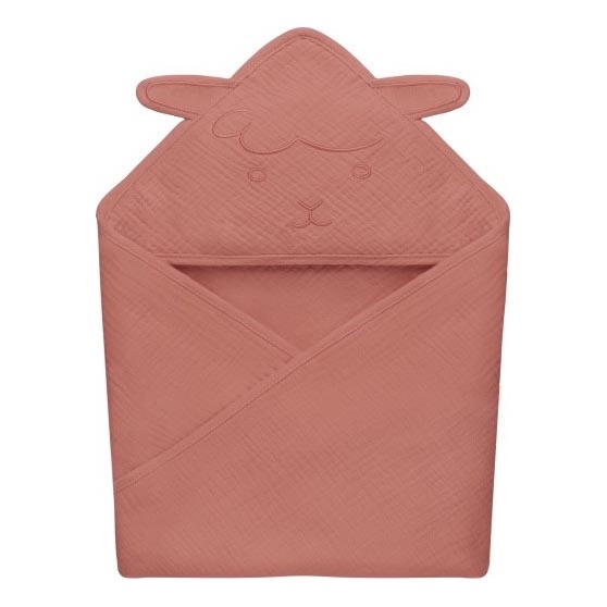 Lionelo - Детское полотенце с капюшоном MUSLIN HOODED TOWEL Красный коралл