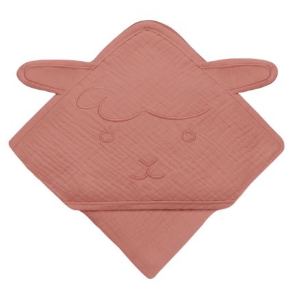 Lionelo - Детское полотенце с капюшоном MUSLIN HOODED TOWEL Красный коралл