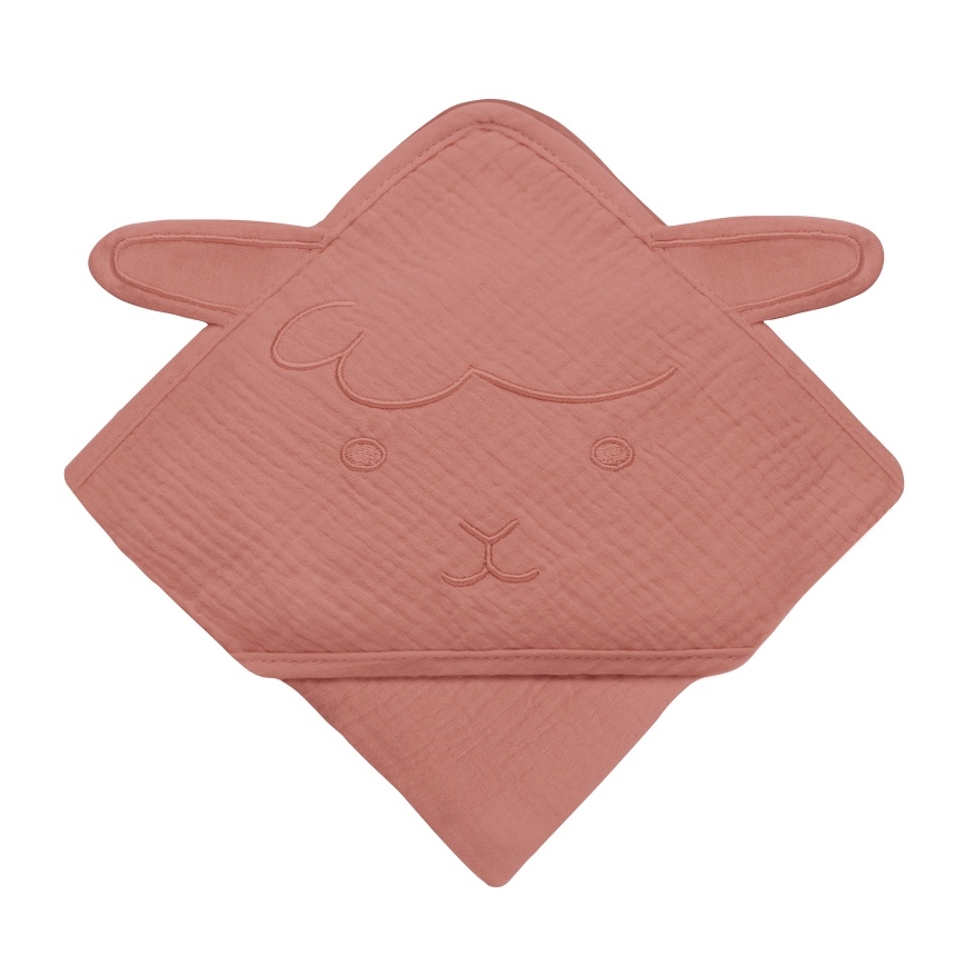 Lionelo - Детское полотенце с капюшоном MUSLIN HOODED TOWEL Красный коралл