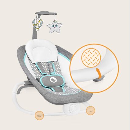 Lionelo - Детское вибрирующее кресло-качалка с мелодией PASCAL 2xAA серый/бирюзовый