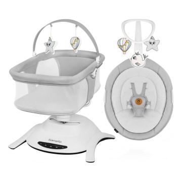 Lionelo - Детское кресло-качалка с мелодией 2 в 1 BELLA 4xAA бетонно-серый + пульт дистанционного управления