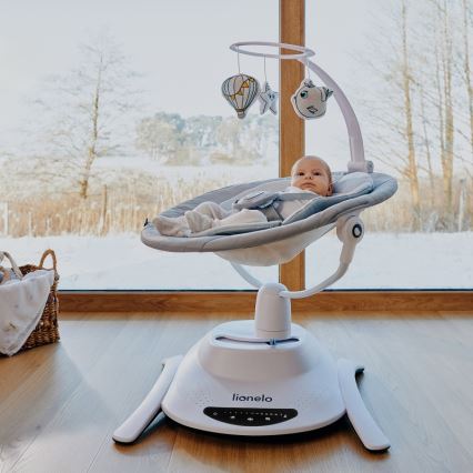 Lionelo - Детское кресло-качалка с мелодией 2 в 1 BELLA 4xAA бетонно-серый + пульт дистанционного управления