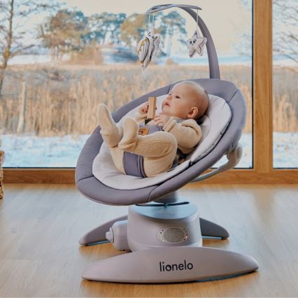 Lionelo - дитяча гойдалка з мелодією MELL Grey Stone 4xAA + пульт дистанційного керування