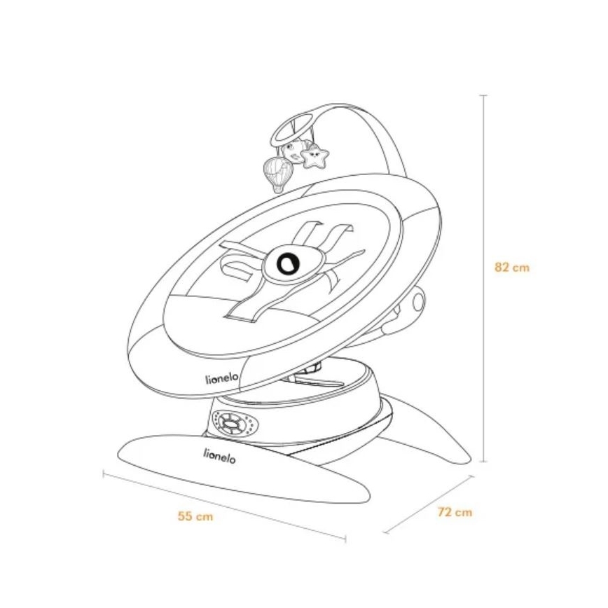 Lionelo - дитяча гойдалка з мелодією MELL Grey Stone 4xAA + пульт дистанційного керування