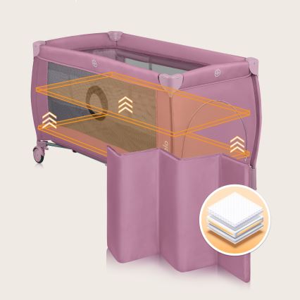 Lionelo - дорожнє дитяче ліжечко STEFI PLUS Рожева магнолія
