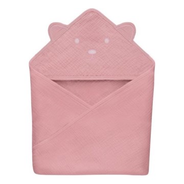 Lionelo - Маленький рушник з капюшоном MUSLIN HOODED TOWEL Pink Baby