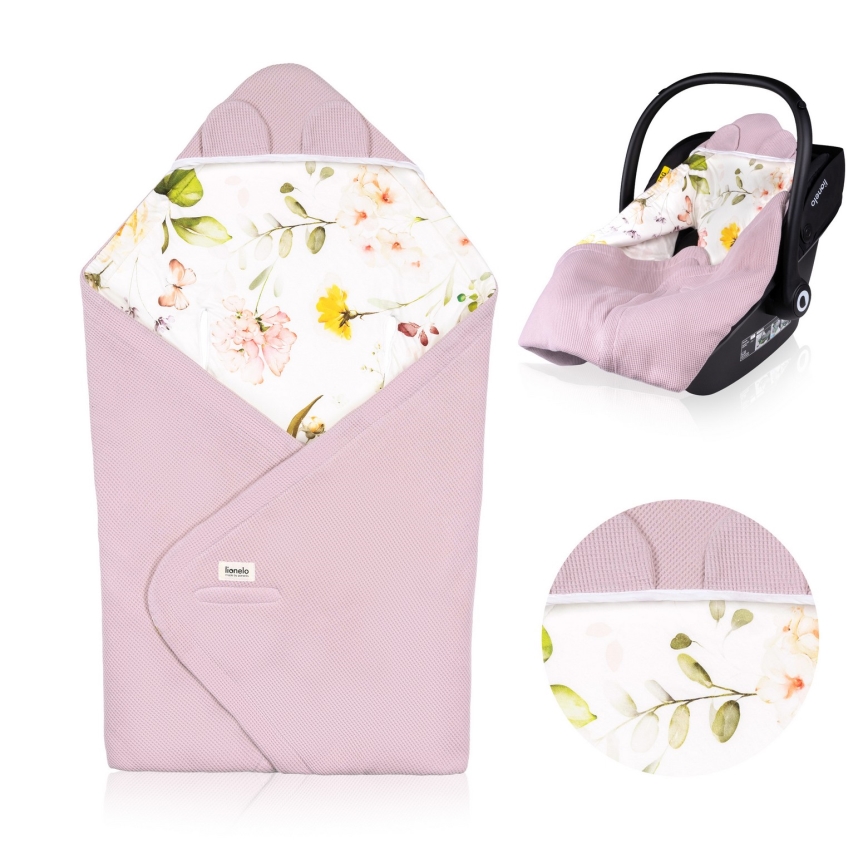 Lionelo - Конверт для автокресла TRAVEL SWADDLE 90×90 см, розовый с цветочным принтом