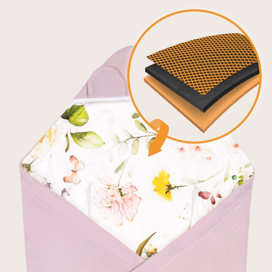 Lionelo - Конверт для автокресла TRAVEL SWADDLE 90×90 см, розовый с цветочным принтом
