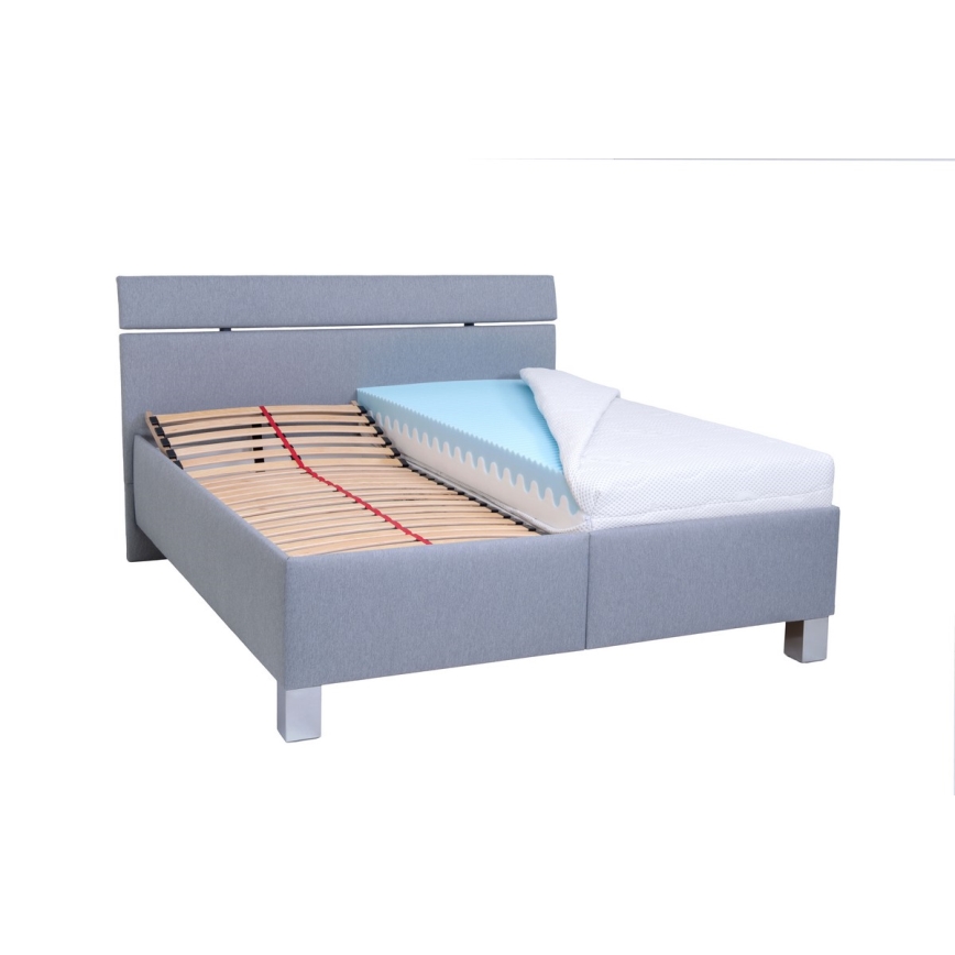 Оббита ліжко з матрацом та місцем для зберігання ALIS 180x200 см світло-сіра