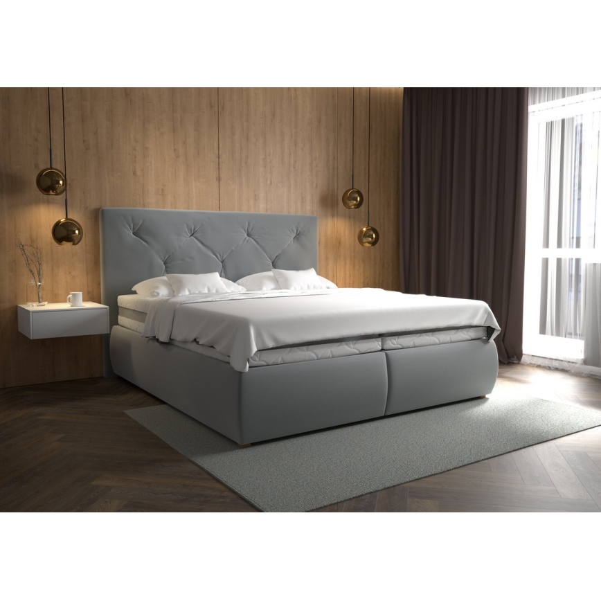 Ліжко з коробом і матрацом та топпером ELEN 160x200 см сірий