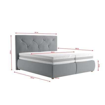 Ліжко з коробом і матрацом та топпером ELEN 180x200 см сіре