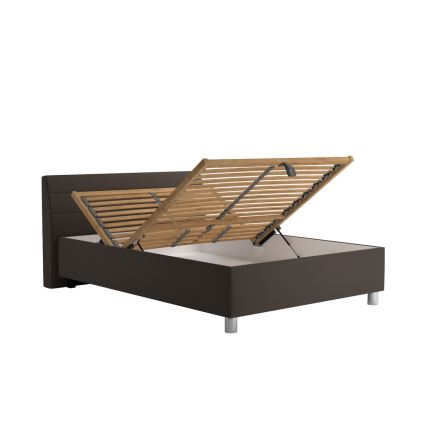 Оббита ліжко з місцем для зберігання та матрацом DALMA 140x200 см сірий/коричневий