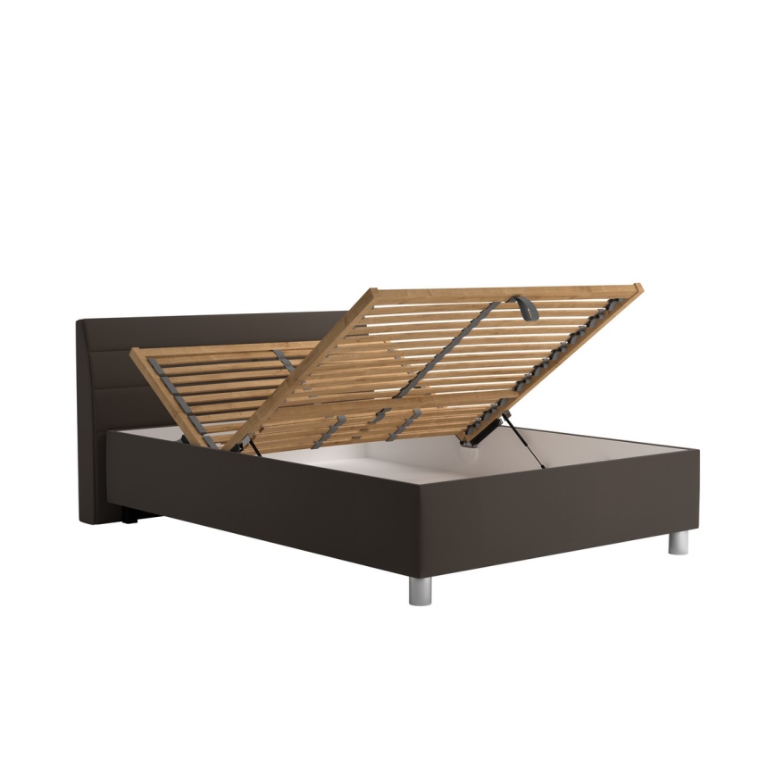 Оббита ліжко з місцем для зберігання та матрацом DALMA 140x200 см сірий/коричневий