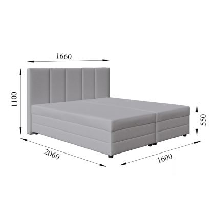 Оббита ліжко з пружинним матрацом та місцем для зберігання ISABEL 160x200 світло-сіра