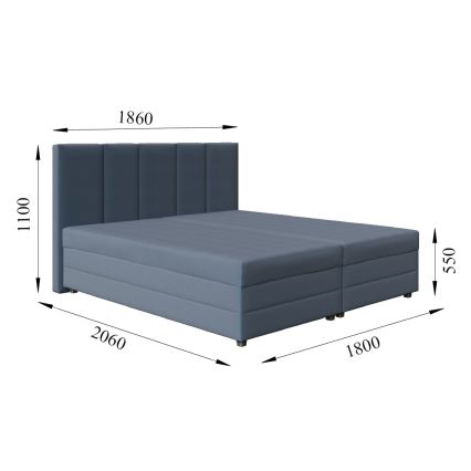 Оббита ліжко з пружинним матрацом та місцем для зберігання ISABEL 180x200 сірий