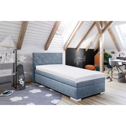 Оббита ліжко з місцем для зберігання та матрацом LANA 90x200 см синя