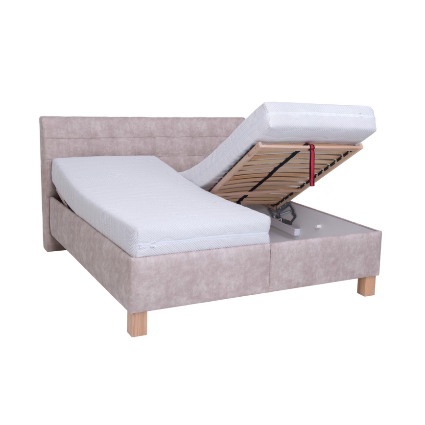 Оббита ліжко з матрацом та місцем для зберігання VIOLET 160x200 см бежевий