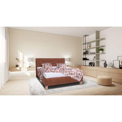 Оббита ліжко з матрацом та місцем для зберігання VIOLET 180x200 см коньячно-коричневого кольору
