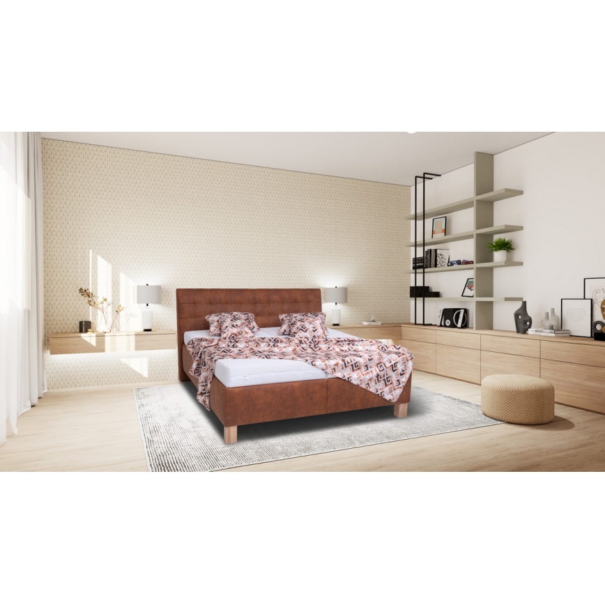 Оббита ліжко з матрацом та місцем для зберігання VIOLET 180x200 см коньячно-коричневого кольору