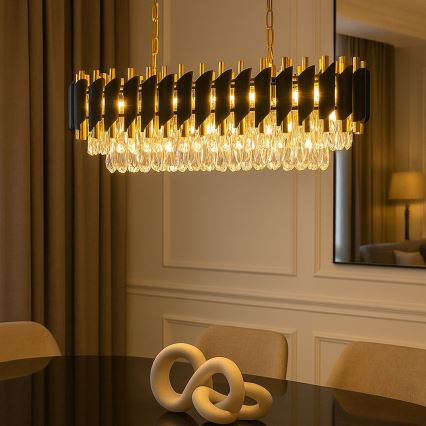 Люстра на цепи CRISTAL 10xE14/10W/230V чёрная/золотая