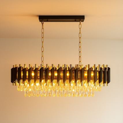 Люстра на цепи CRISTAL 10xE14/10W/230V чёрная/золотая