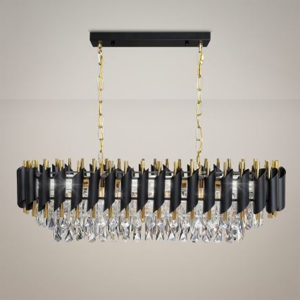 Люстра на цепи CRISTAL 10xE14/10W/230V чёрная/золотая