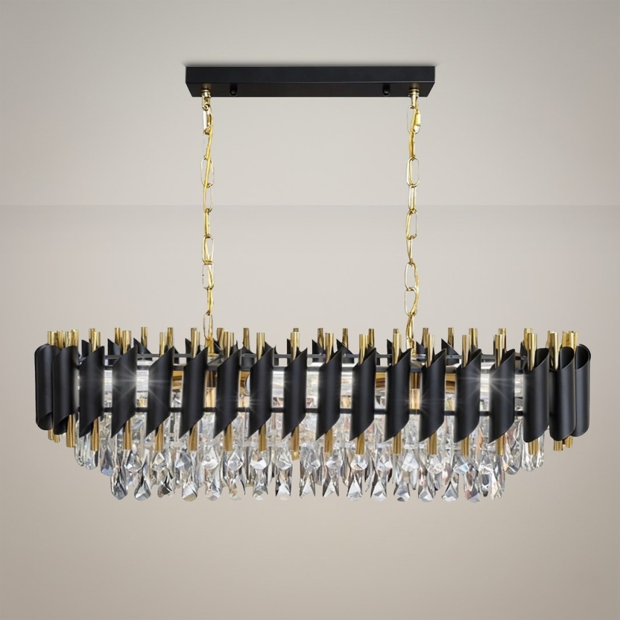 Люстра на цепи CRISTAL 10xE14/10W/230V чёрная/золотая
